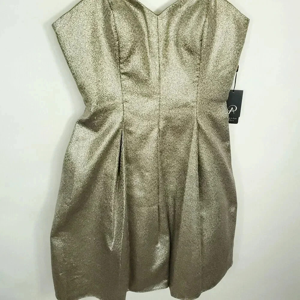 ADRIANNA PAPELL NEW Women's Size 10 Cocktail Dress Metallic Pleated Strapless - Picture 5 of 16